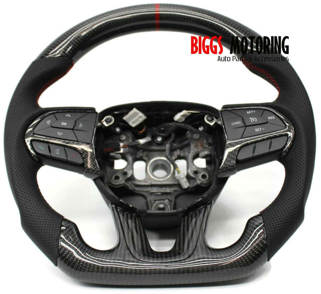 Fits Dodge Challenger Custom Carbon Fiber & Leather Flat Bottom Steering Wheel