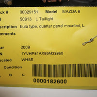 2010-2013 MAZDA 6 DRIVER LEFT SIDE REAR TAIL LIGHT 29151